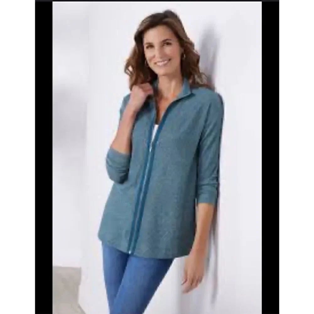 Soft Surroundings Lhami Cardigan ribbed knit full zip front M
